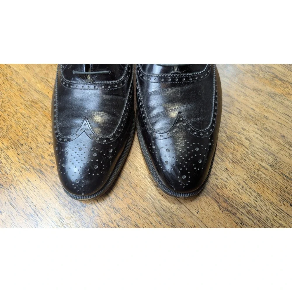 Salvatore Ferragamo 112 Wingtip Oxfords Black Polished Calf Leather Shoes 10B